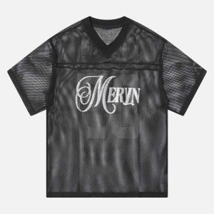 Concert Outfit Jersey Mesh Blouse Hollow T-Shirt
