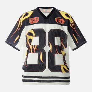 Concert Outfit Jersey Style Flame Print T-Shirt