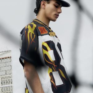 Concert Outfit Jersey Style Flame Print T-Shirt