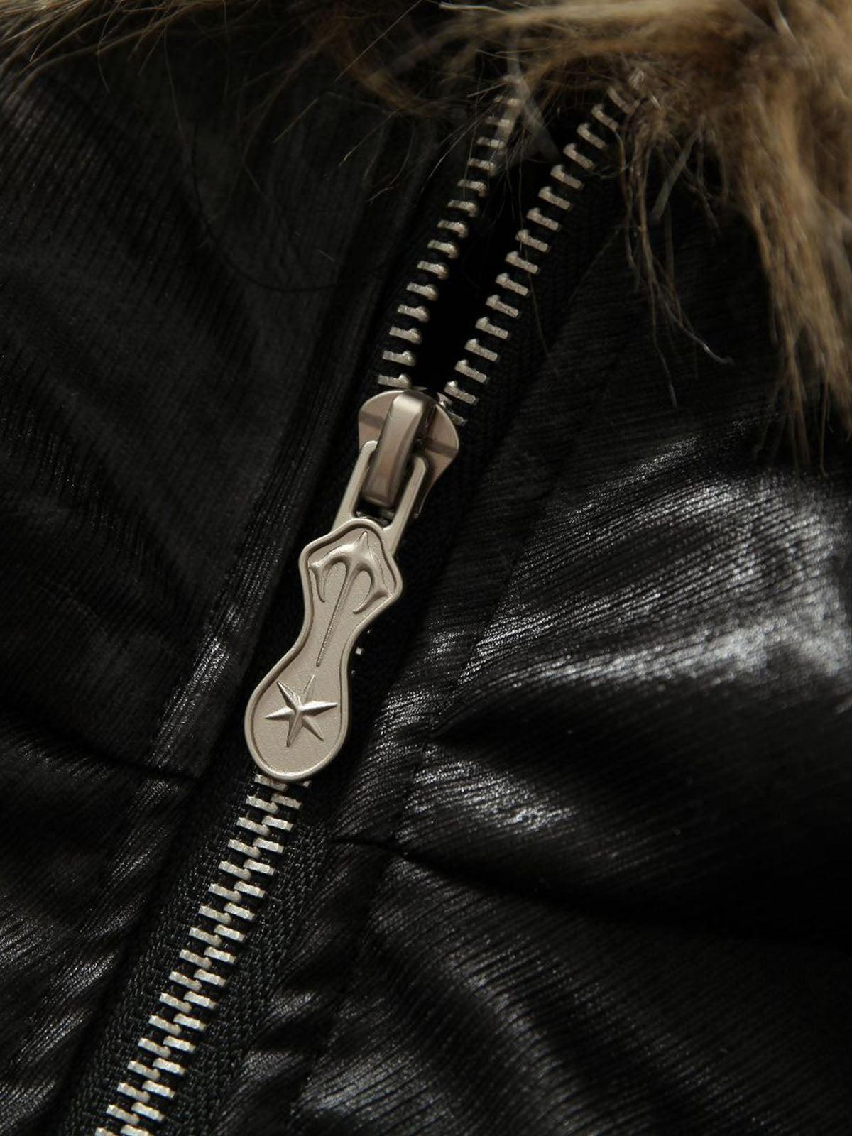 Concert Outfit Lace Lettering Fur Hooded Leather Quited Jacket Concert Outfit Lace Lettering Fur Hooded Leather Quited Jacket