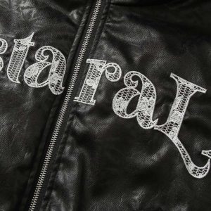 Concert Outfit Lace Lettering Fur Hooded Leather Quited Jacket