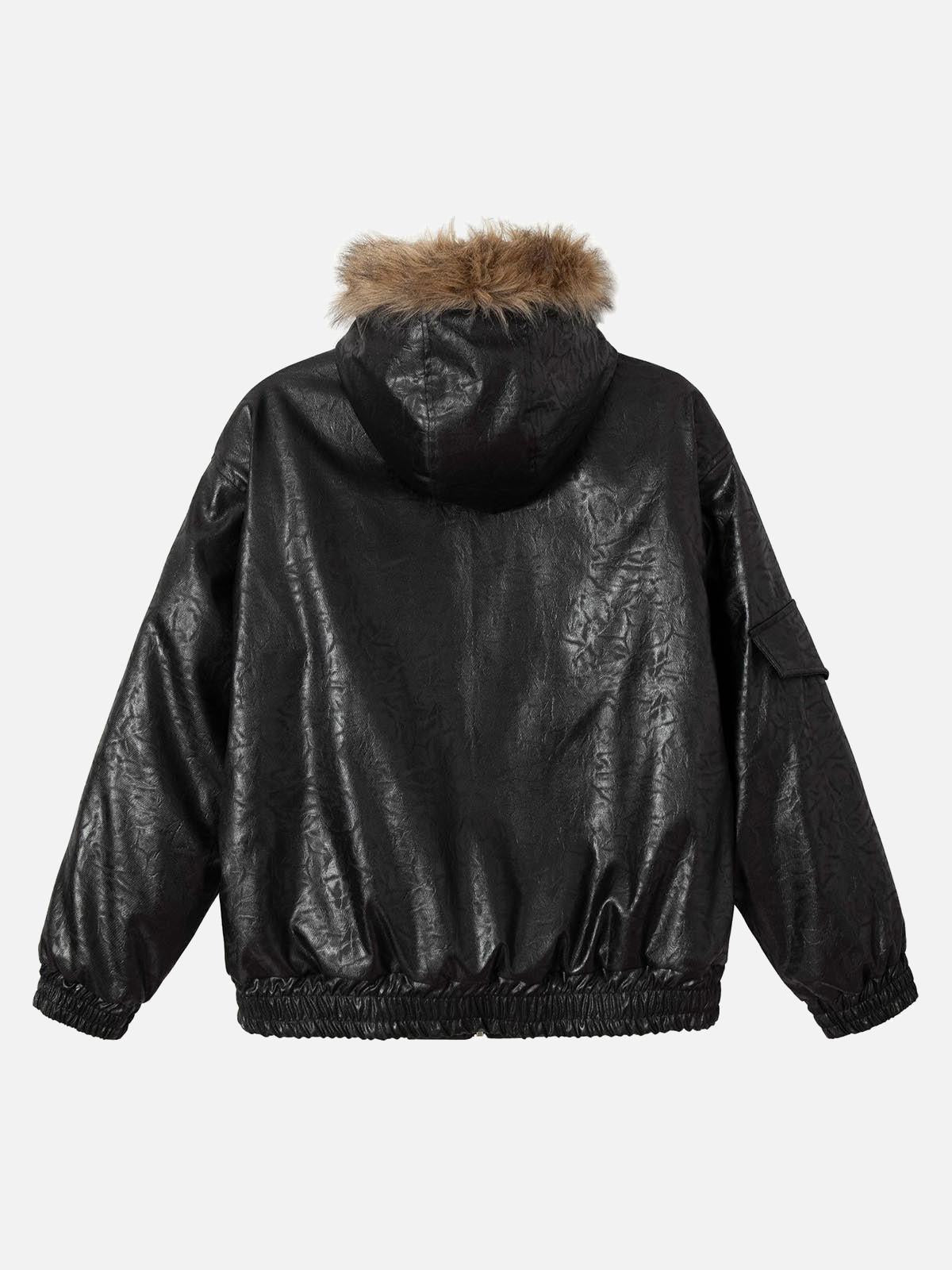 Concert Outfit Lace Lettering Fur Hooded Leather Quited Jacket Concert Outfit Lace Lettering Fur Hooded Leather Quited Jacket
