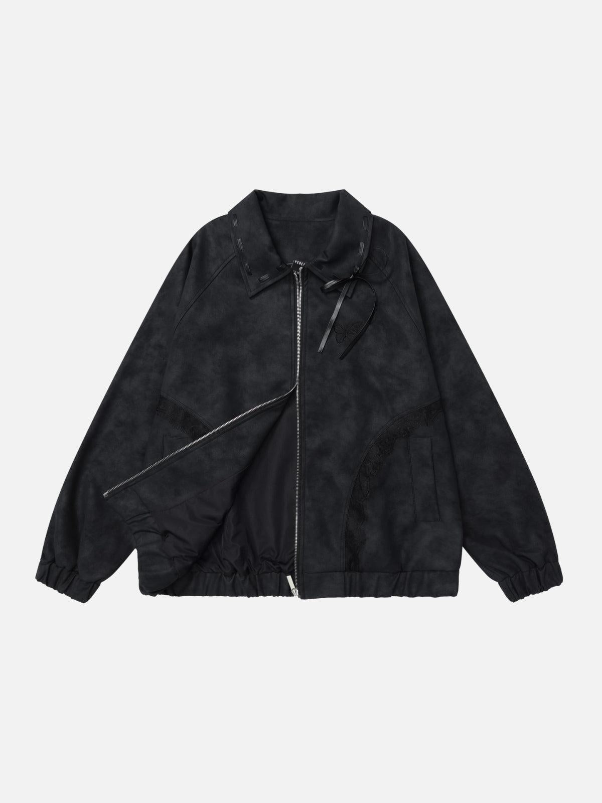 Concert Outfit Lace Patchwork Faux Leather Jacket Concert Outfit Lace Patchwork Faux Leather Jacket