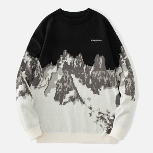 Concert Outfit Landscape Snow Mountain Jacquard Sweater