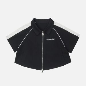 Concert Outfit Lapel Zipper Colorblock Tee