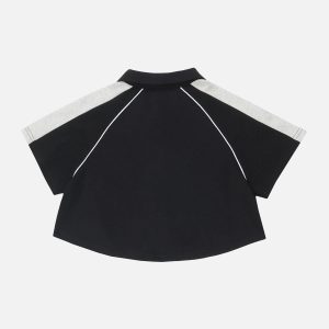 Concert Outfit Lapel Zipper Colorblock Tee