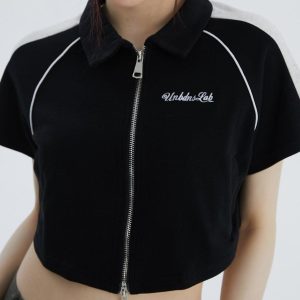 Concert Outfit Lapel Zipper Colorblock Tee