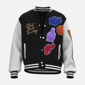 Concert Outfit Leather Patchwork  Embroidery Quilted Bomber Jacket