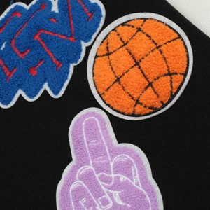 Concert Outfit Leather Patchwork  Embroidery Quilted Bomber Jacket