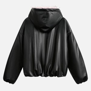 Concert Outfit Leather Pink Fur Hooded Quilted Jacket