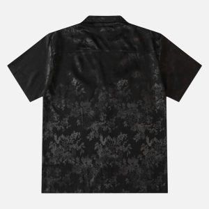 Concert Outfit Leaves Pattern  Black Vintage Shirts