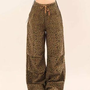 Concert Outfit Leopard Print Drawstring Cargo Pants