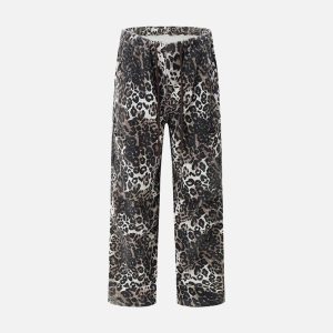 Concert Outfit Leopard Print Pleated Drawstring Pants