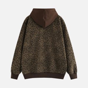 Concert Outfit Leopard Print Zip-Up Hoodie