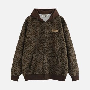 Concert Outfit Leopard Print Zip-Up Hoodie