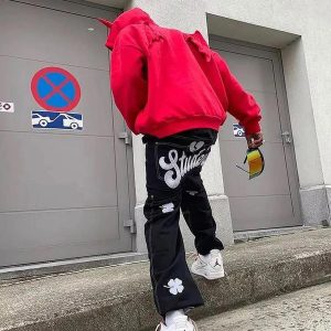 Concert Outfit Letter Lucky Clover Embroidered Baggy Jeans