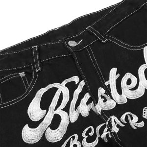 Concert Outfit Letter Lucky Clover Embroidered Baggy Jeans