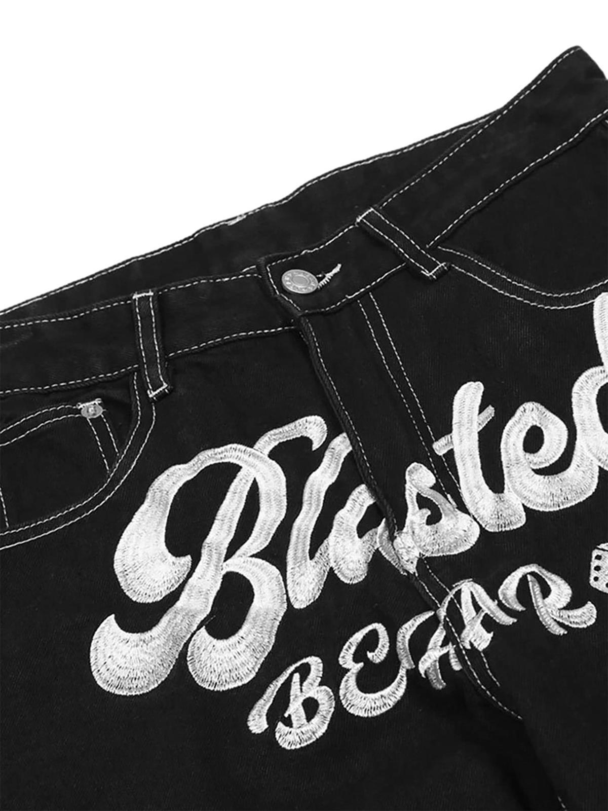 Concert Outfit Letter Lucky Clover Embroidered Baggy Jeans Concert Outfit Letter Lucky Clover Embroidered Baggy Jeans