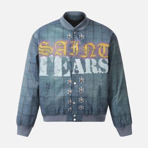 Concert Outfit Letter Print Quilted Bomber Jacket