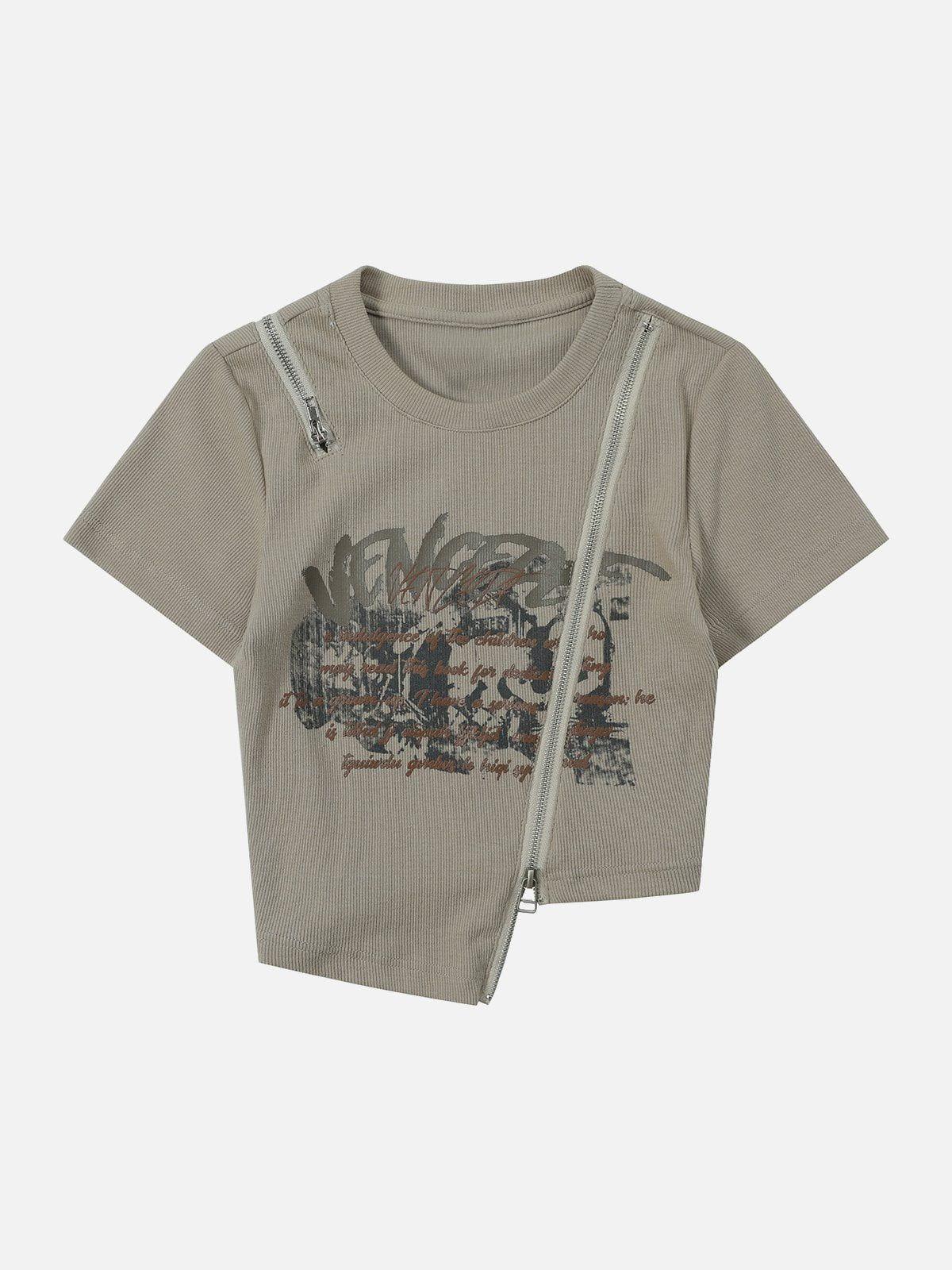 Concert Outfit Letter Printing Zip Tee Concert Outfit Letter Printing Zip Tee