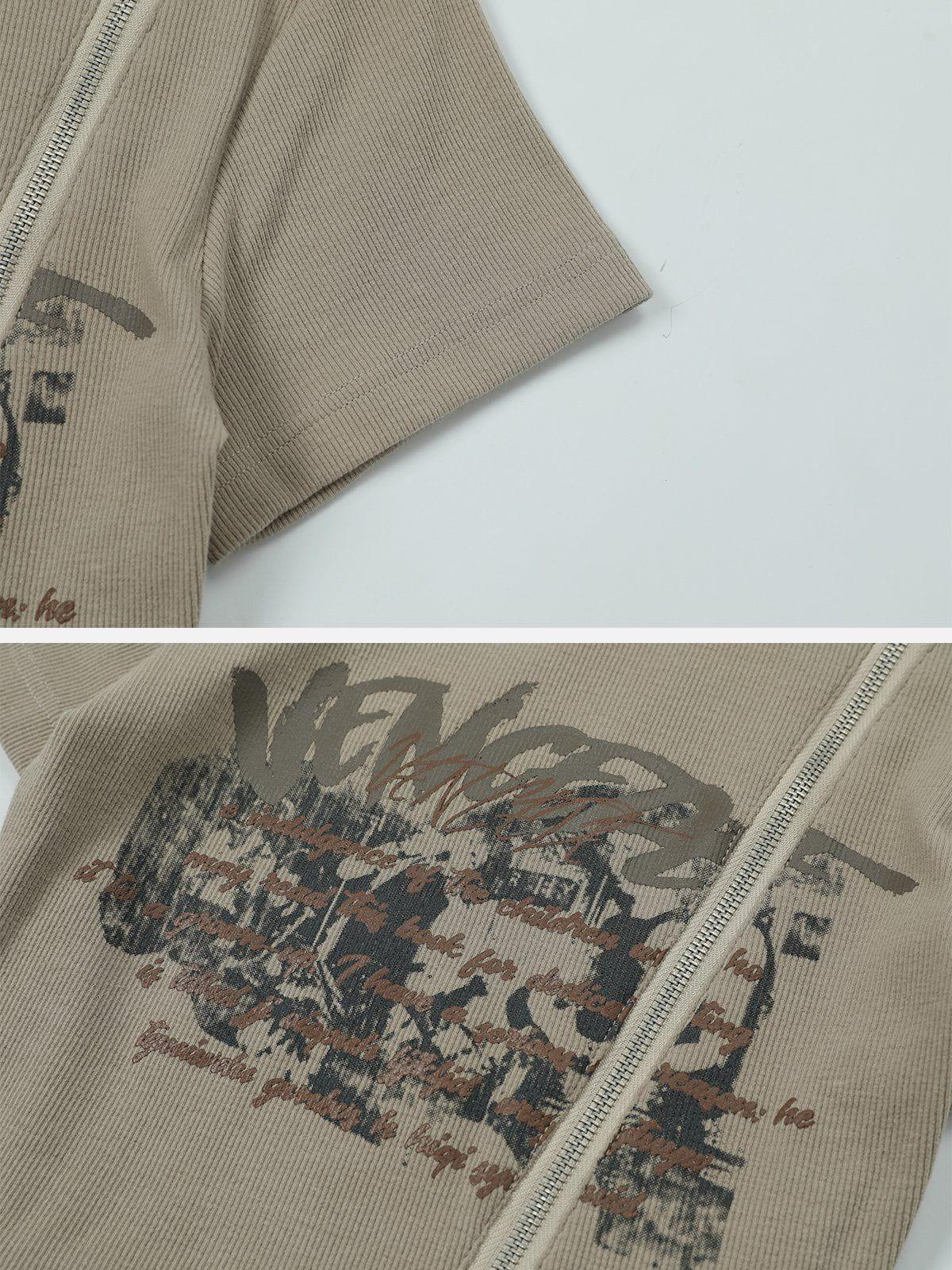 Concert Outfit Letter Printing Zip Tee Concert Outfit Letter Printing Zip Tee