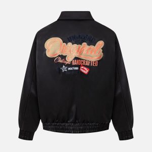 Concert Outfit Lettering Embroidered Leather Bomber Jacket