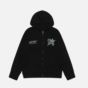 Concert Outfit Lettering Print Zip-Up Hoodie