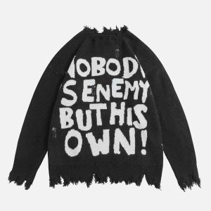 Concert Outfit Letters Ripped Hole Sweater