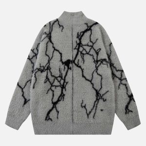 Concert Outfit Lightning Graphic Imitation Mink Fur Zip Up Sweater