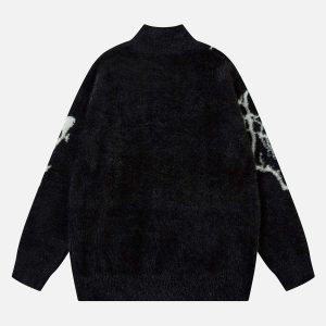 Concert Outfit Lightning Graphic Imitation Mink Fur Zip Up Sweater