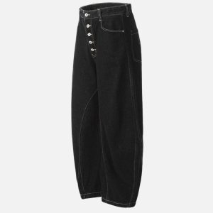 Concert Outfit Line Embroidery Barrel Loose Jeans