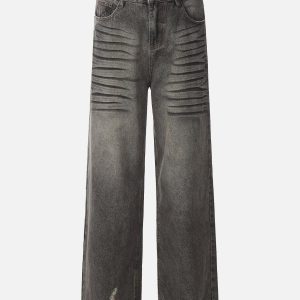 Concert Outfit Line Print Washed Loose Jeans
