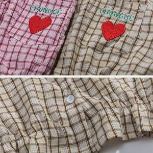 Concert Outfit Love Embroidered Plaid Tee