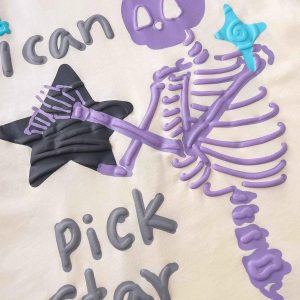 Concert Outfit Made Retro Skull Letter Foam T-Shirt