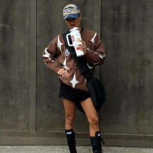 Concert Outfit Maillard Star Tassel Ripped Sweater