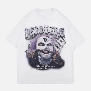 Concert Outfit Masked Gangster Portrait Printed T-Shirt