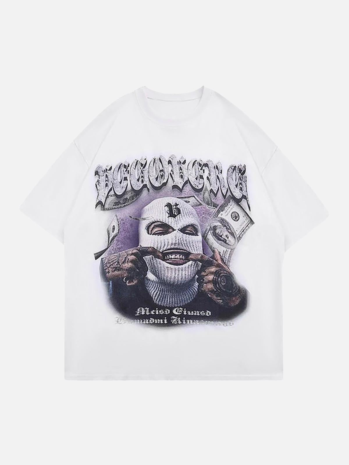 Concert Outfit Masked Gangster Portrait Printed T-Shirt Concert Outfit Masked Gangster Portrait Printed T-Shirt