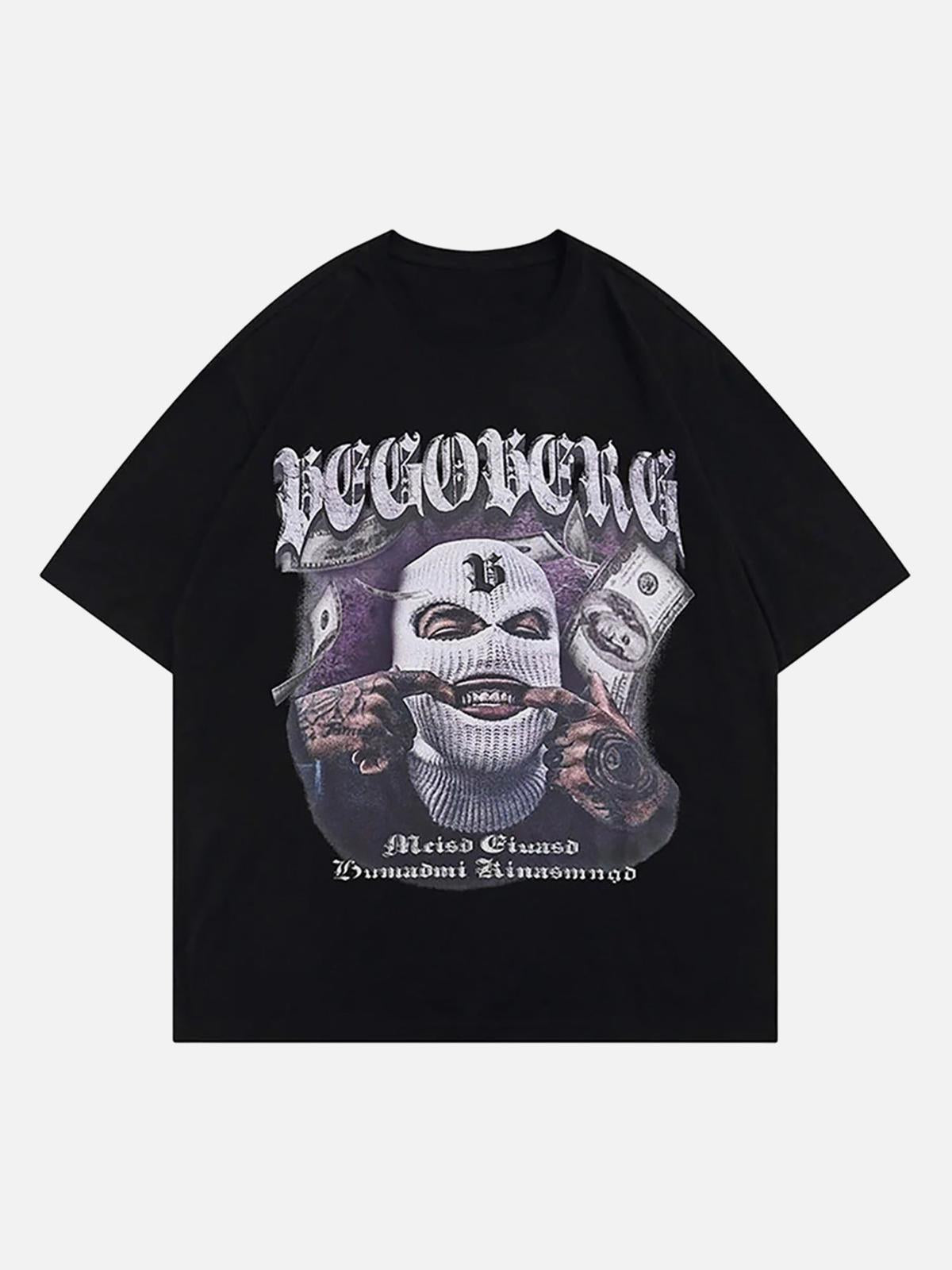 Concert Outfit Masked Gangster Portrait Printed T-Shirt Concert Outfit Masked Gangster Portrait Printed T-Shirt