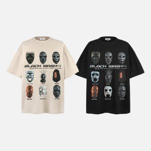 Concert Outfit Masked Mystery Iconic Faces Graphic Tee