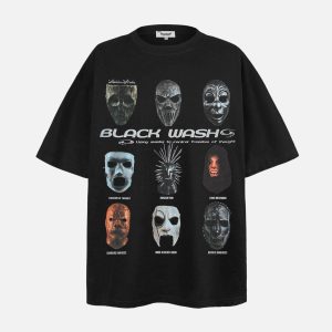 Concert Outfit Masked Mystery Iconic Faces Graphic Tee