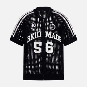 Concert Outfit Mesh Zip-Up Sports Jersey Short Sleeve Shirt