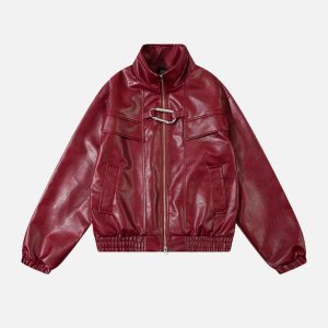 Concert Outfit Metal Buckle Faux Leather Jacket