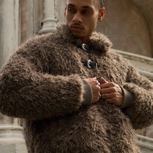 Concert Outfit Metal leather button Faux Fur Jacket