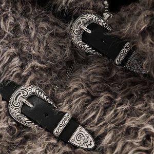 Concert Outfit Metal leather button Faux Fur Jacket