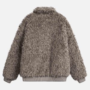 Concert Outfit Metal leather button Faux Fur Jacket