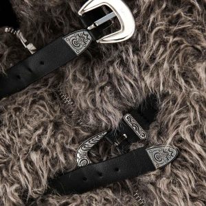 Concert Outfit Metal leather button Faux Fur Jacket