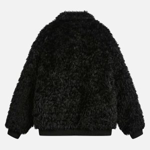 Concert Outfit Metal leather button Faux Fur Jacket