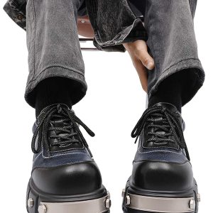 Concert Outfit Metal Plate Chunky Leather Shoes