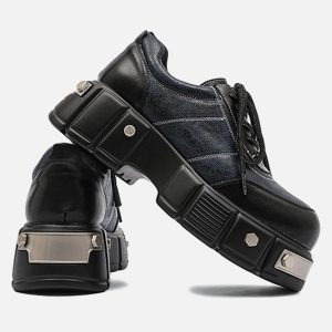 Concert Outfit Metal Plate Chunky Leather Shoes