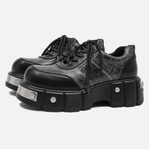 Concert Outfit Metal Plate Chunky Leather Shoes